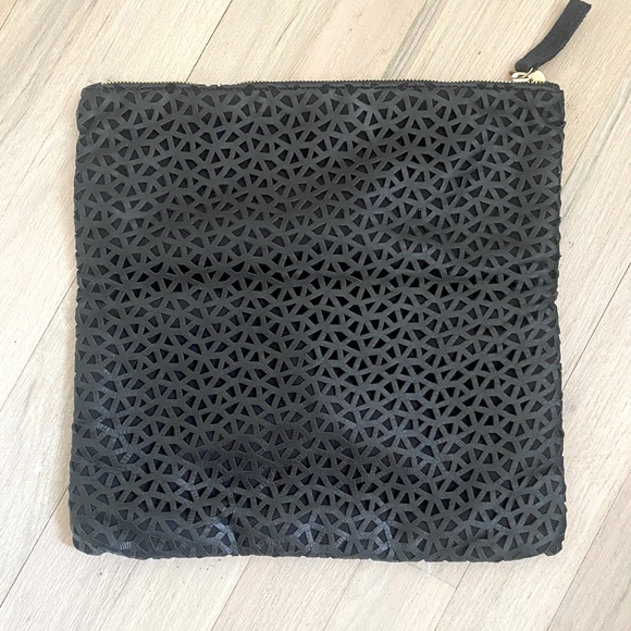 Clare V. Laser-Cut Leather Fold-Over Clutch